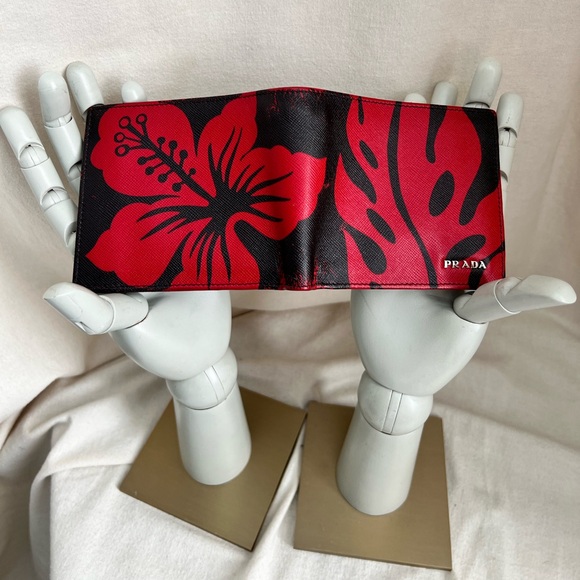 PRADA Hibiscus Print Saffiano Leather Wallet / Coin Purse - Picture 4 of 7